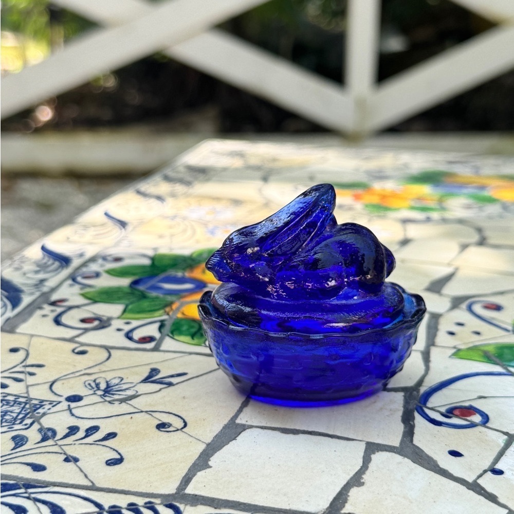 Vibrant Blue Glass Rabbit Box